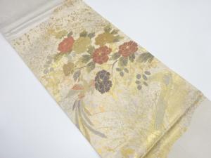 箔置き牡丹に流水・鳳凰模様袋帯